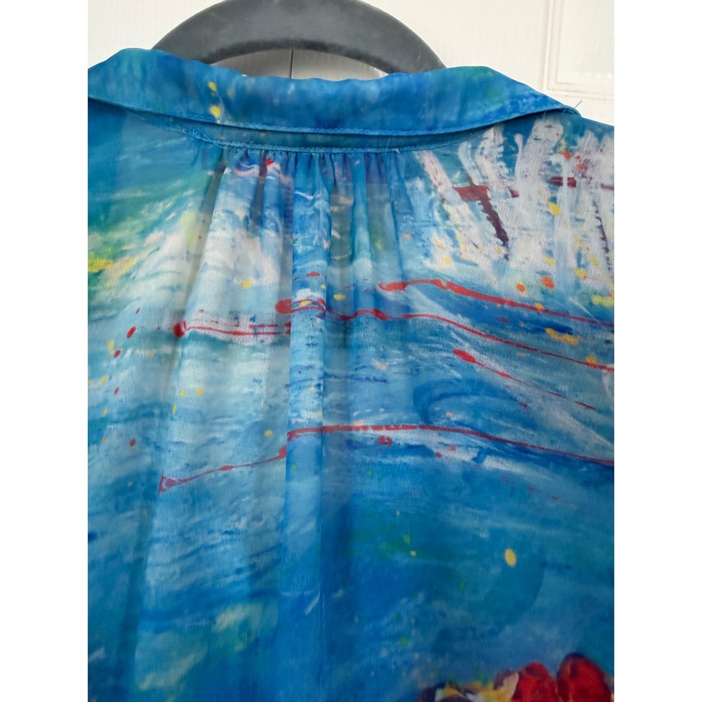 Leoma Lovegrove Sea Turtle Art Tunic Shirt Womens XL Blue Orange Button Up Long - Picture 9 of 12